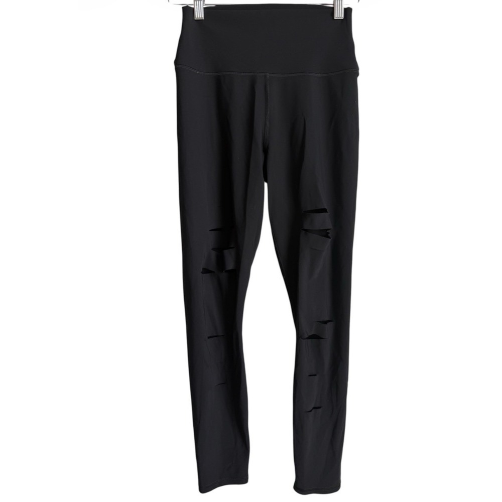 Alo Yoga Black High Waist Ripped Warrior Leggings Medium M Cutout Shredded Edgy